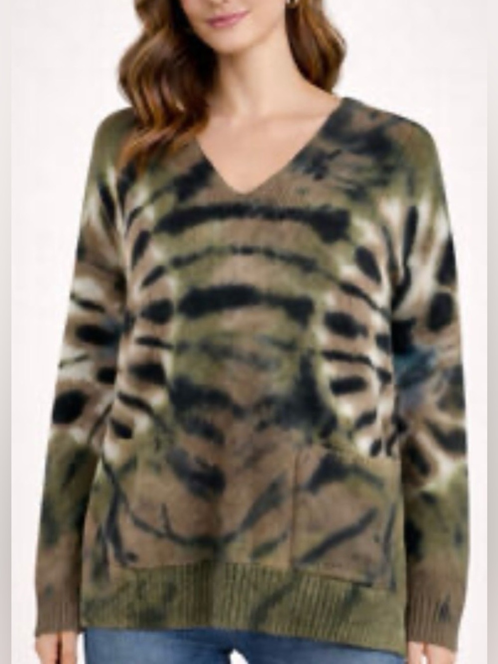 Young fabulous broke cotton tie dye v neck relaxed knit sweater sz L EUC